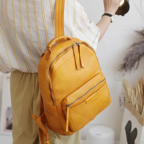 Vintage Cute Tan Leather Backpack Coffee Leather Fashion School Backpack for Women