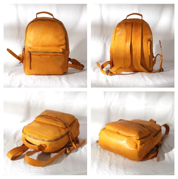 Vintage Cute Tan Leather Backpack Coffee Leather Fashion School Backpack for Women