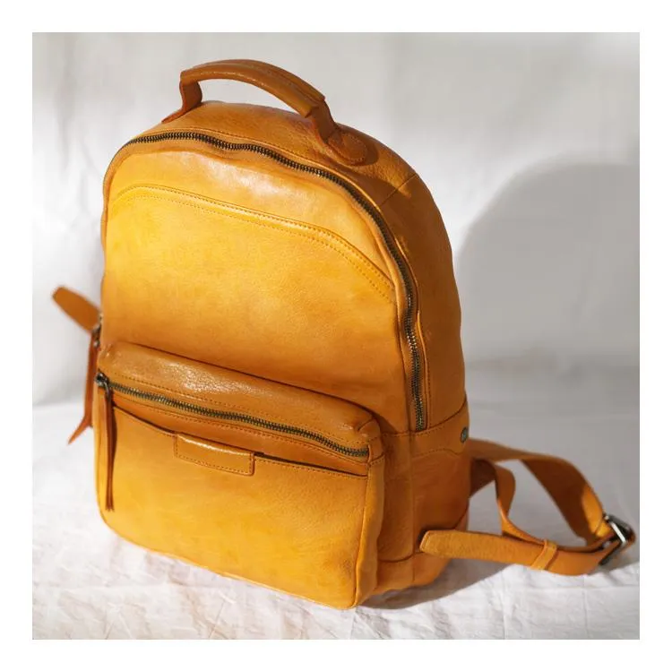 Vintage Cute Tan Leather Backpack Coffee Leather Fashion School Backpack for Women