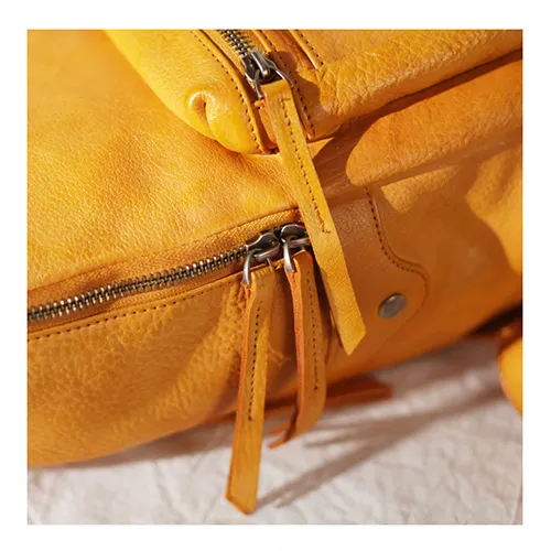 Vintage Cute Tan Leather Backpack Coffee Leather Fashion School Backpack for Women