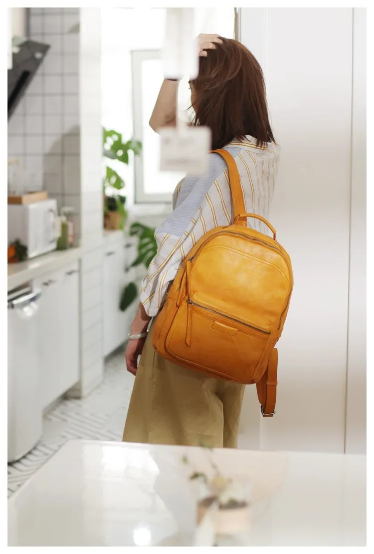 Vintage Cute Tan Leather Backpack Coffee Leather Fashion School Backpack for Women