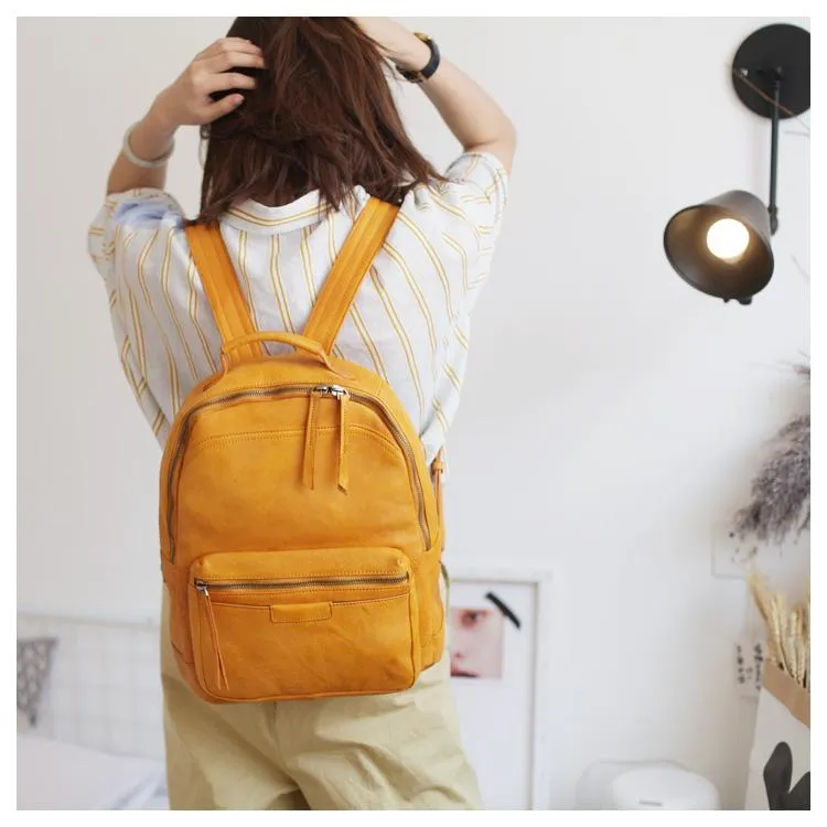 Vintage Cute Tan Leather Backpack Coffee Leather Fashion School Backpack for Women