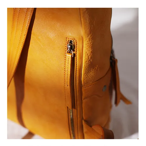 Vintage Cute Tan Leather Backpack Coffee Leather Fashion School Backpack for Women