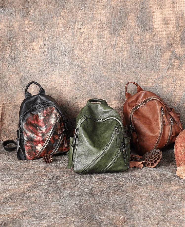 Vintage Dark Gray Leather Rucksack Womens Best School Backpack Ladies Leather Backpack Purses