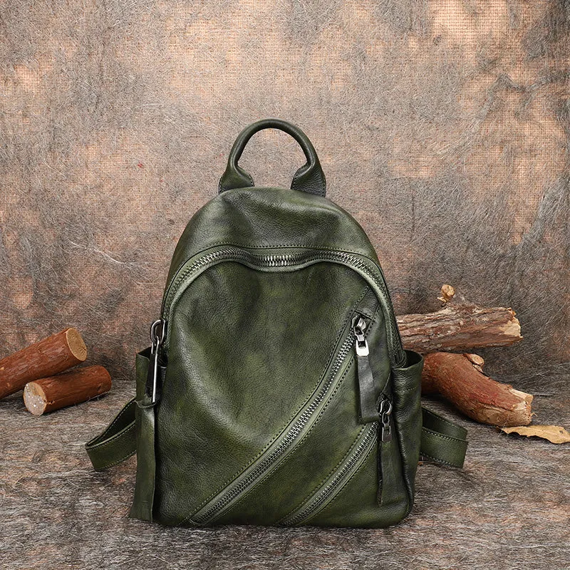 Vintage Dark Gray Leather Rucksack Womens Best School Backpack Ladies Leather Backpack Purses