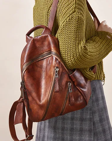 Vintage Dark Gray Leather Rucksack Womens Best School Backpack Ladies Leather Backpack Purses