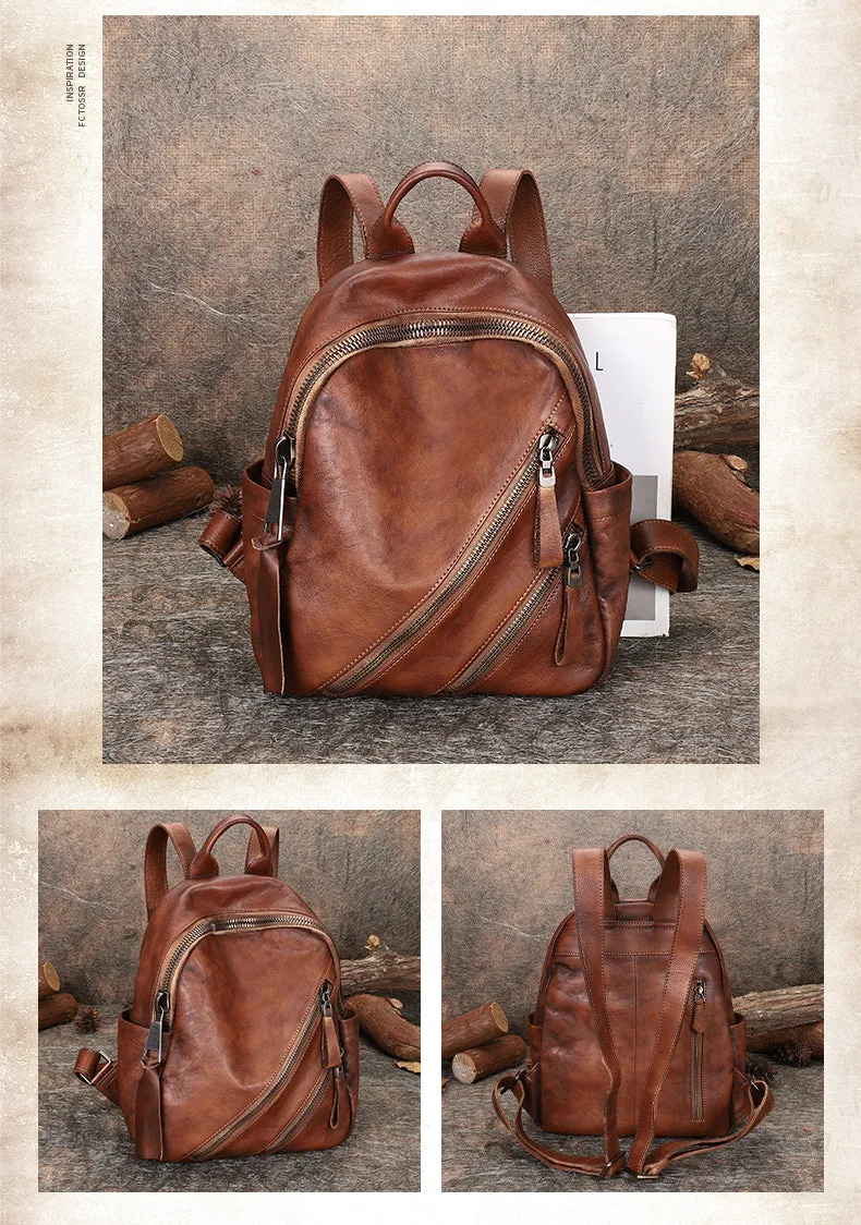 Vintage Dark Gray Leather Rucksack Womens Best School Backpack Ladies Leather Backpack Purses