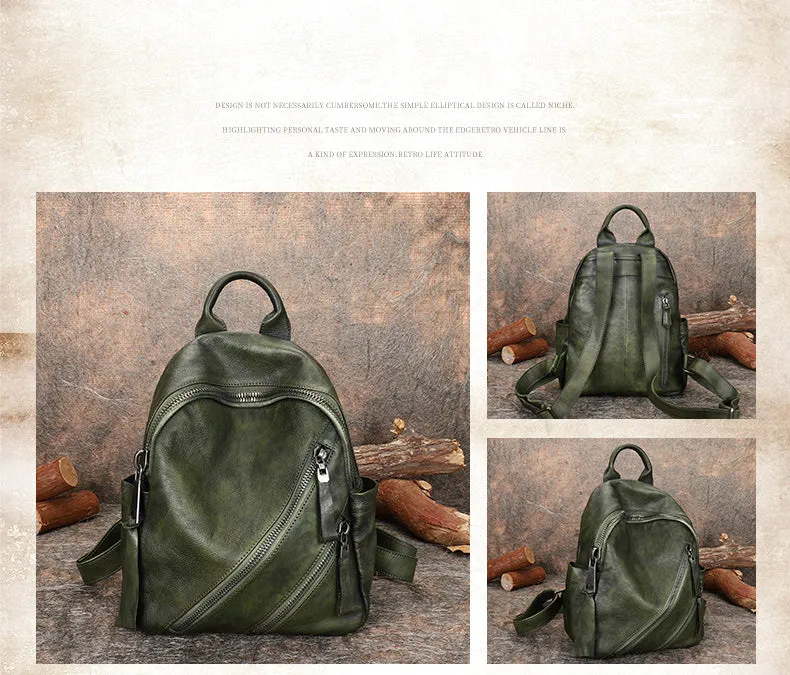 Vintage Dark Gray Leather Rucksack Womens Best School Backpack Ladies Leather Backpack Purses