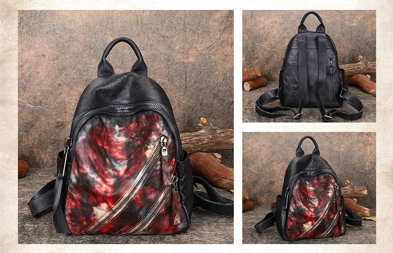 Vintage Dark Gray Leather Rucksack Womens Best School Backpack Ladies Leather Backpack Purses