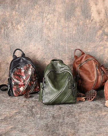 Vintage Dark Gray Leather Rucksack Womens Best School Backpack Ladies Leather Backpack Purses
