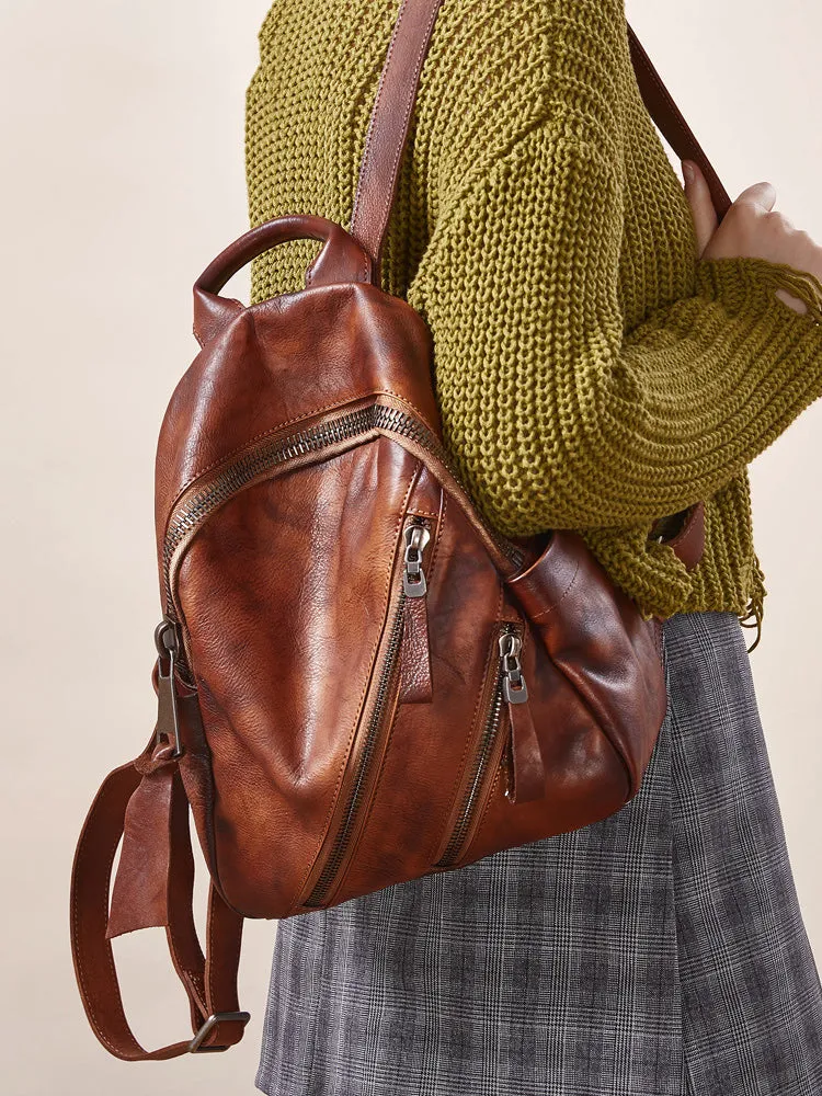 Vintage Dark Gray Leather Rucksack Womens Best School Backpack Ladies Leather Backpack Purses