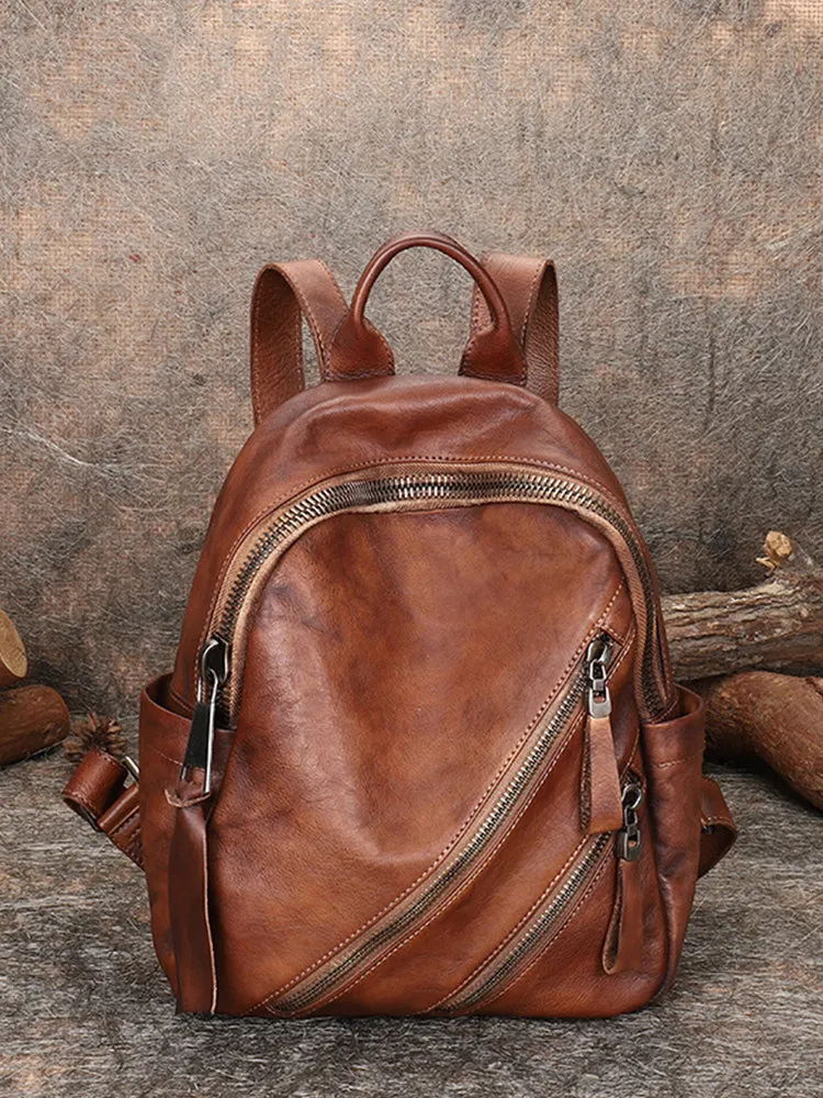 Vintage Dark Gray Leather Rucksack Womens Best School Backpack Ladies Leather Backpack Purses