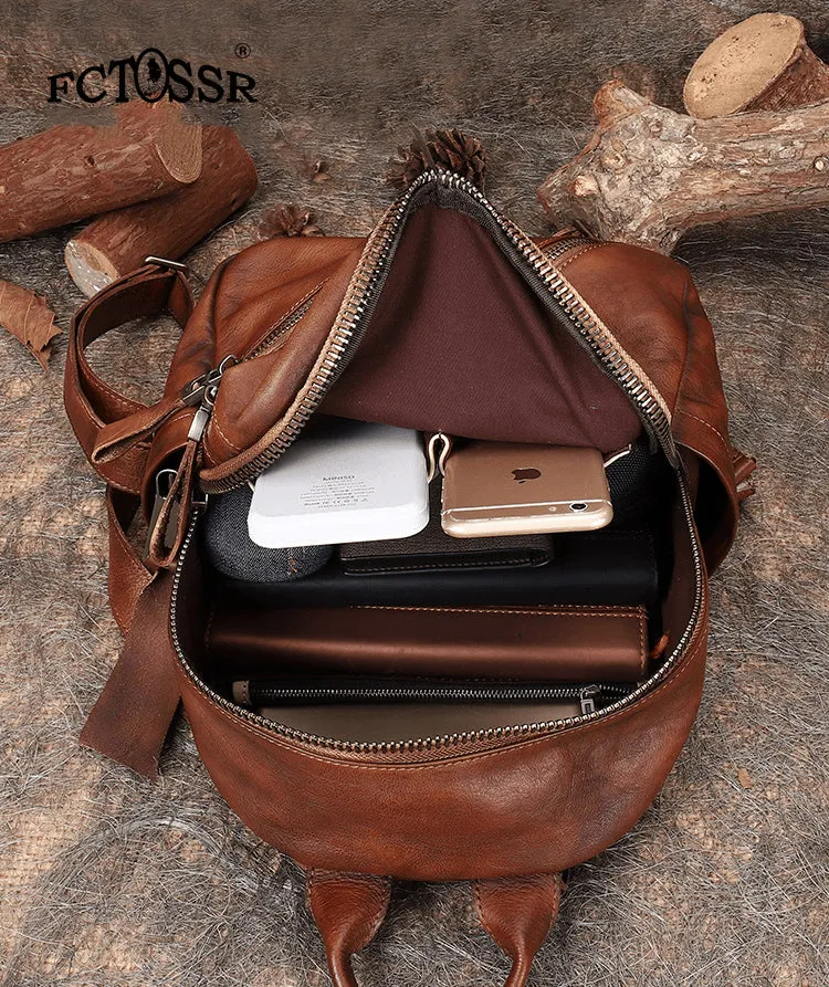 Vintage Dark Gray Leather Rucksack Womens Best School Backpack Ladies Leather Backpack Purses