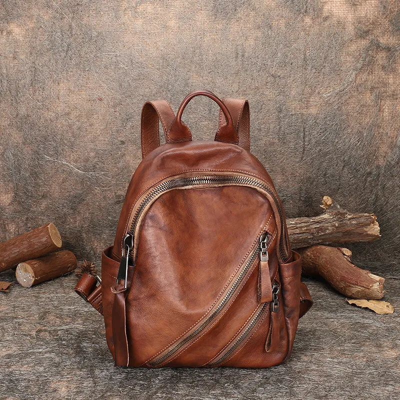 Vintage Dark Gray Leather Rucksack Womens Best School Backpack Ladies Leather Backpack Purses