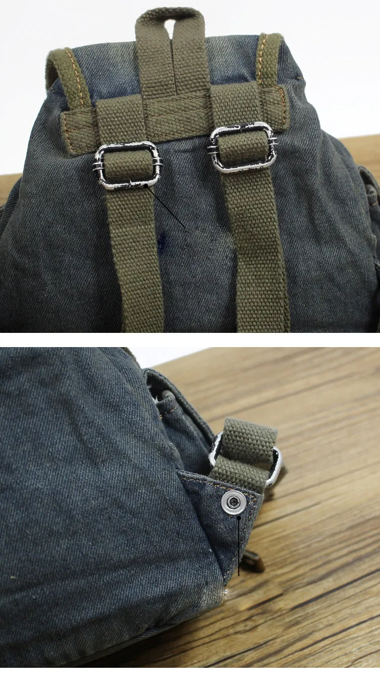 Vintage Denim Blue Womens Backpack School Backpacks Blue Denim Laptop Backpack For Womens
