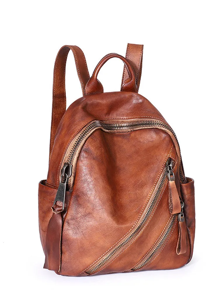 Vintage Green Leather Rucksack Womens Best School Backpack Ladies Leather Backpack Purses