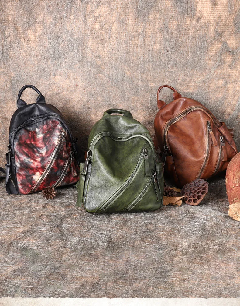 Vintage Green Leather Rucksack Womens Best School Backpack Ladies Leather Backpack Purses