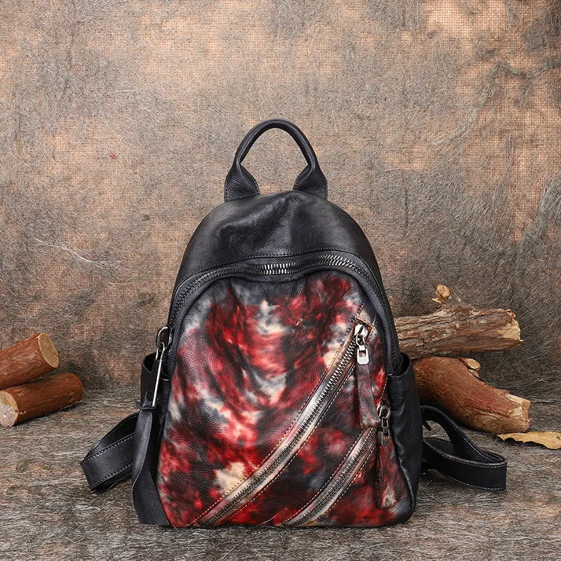 Vintage Green Leather Rucksack Womens Best School Backpack Ladies Leather Backpack Purses