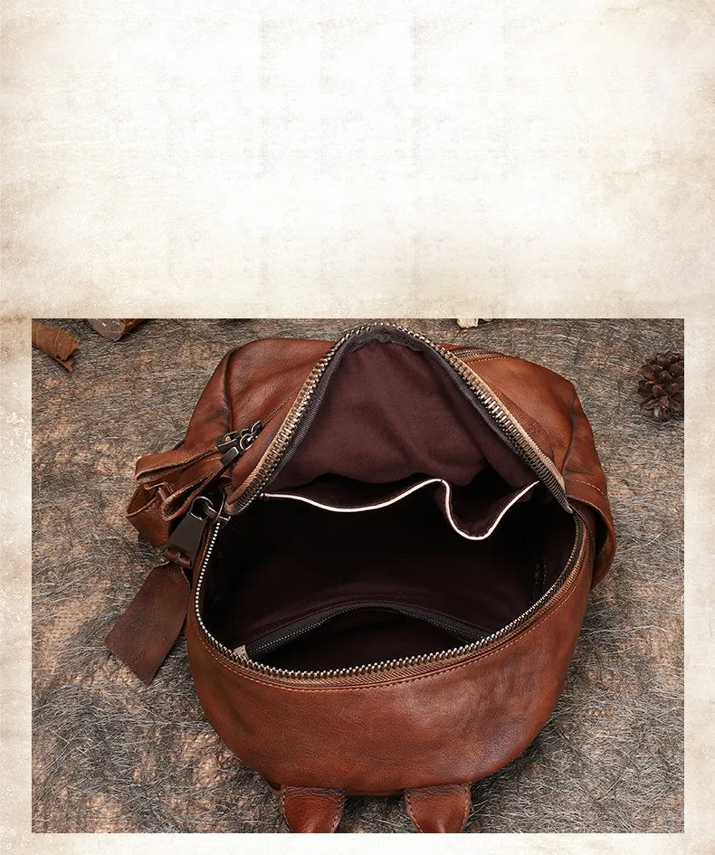 Vintage Green Leather Rucksack Womens Best School Backpack Ladies Leather Backpack Purses