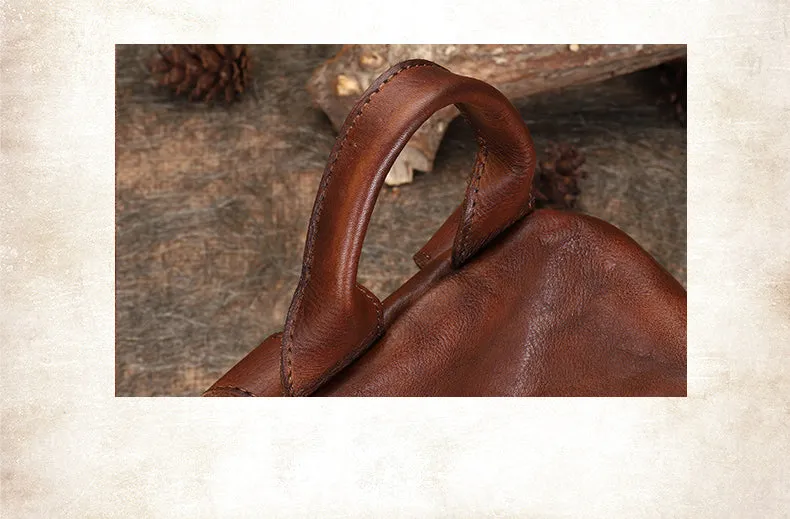 Vintage Green Leather Rucksack Womens Best School Backpack Ladies Leather Backpack Purses