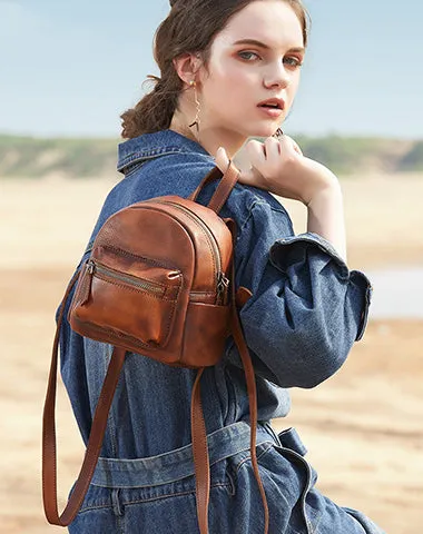 Vintage Green Small Leather Rucksack Womens Mini Leather Backpack Ladies Backpack Purses