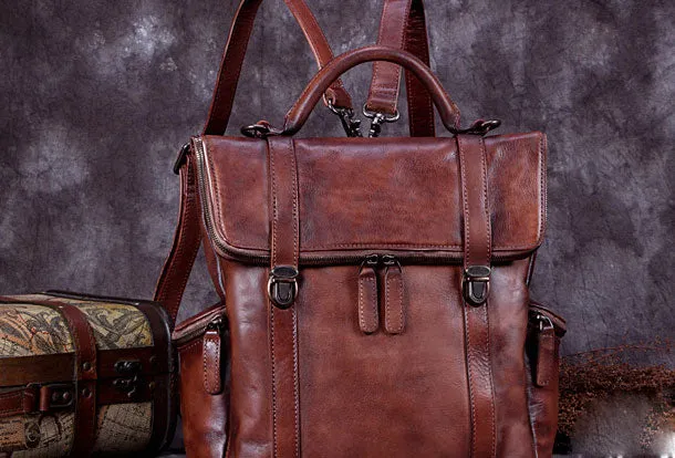 Vintage Handmade Womens Leather Backpack Bag Fashion Backpack Purse For Women