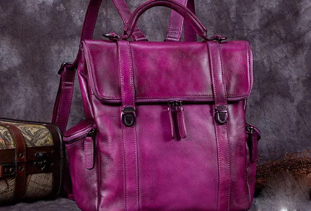 Vintage Handmade Womens Leather Backpack Bag Fashion Backpack Purse For Women