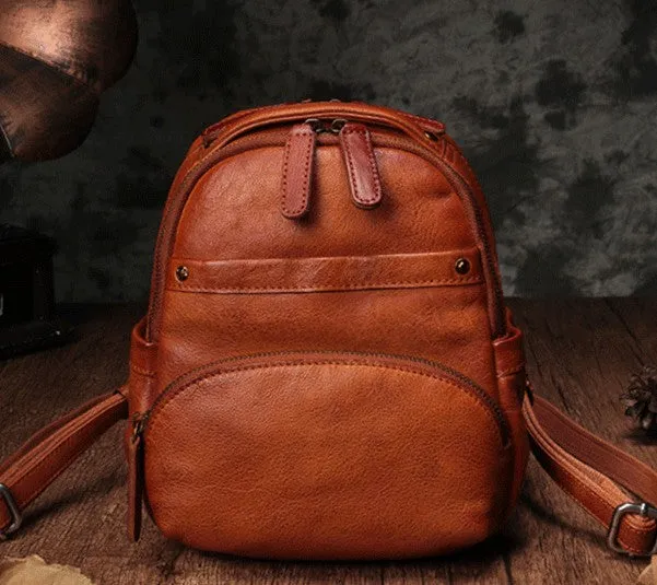 Vintage Leather Brown Womens Backpack Travel Backpack Red School Backpack for Women