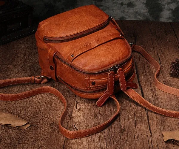 Vintage Leather Brown Womens Backpack Travel Backpack Red School Backpack for Women
