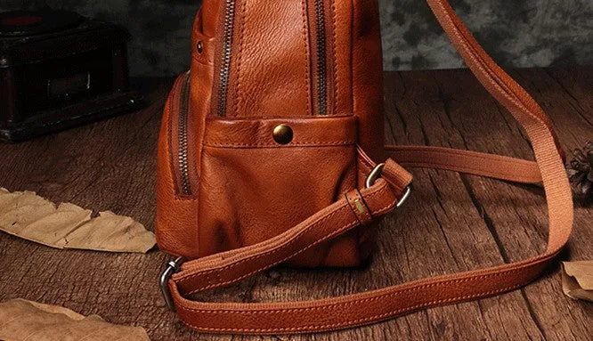 Vintage Leather Brown Womens Backpack Travel Backpack Red School Backpack for Women