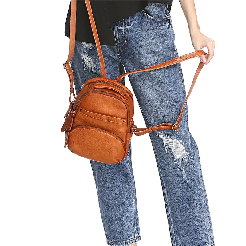Vintage Leather Brown Womens Backpack Travel Backpack Red School Backpack for Women