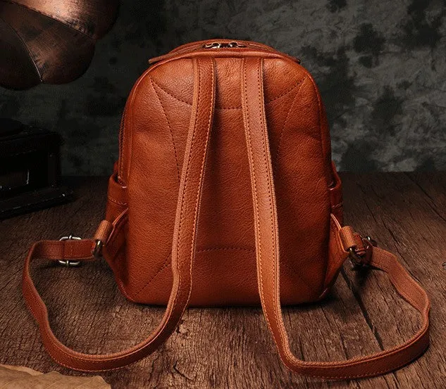 Vintage Leather Brown Womens Backpack Travel Backpack Red School Backpack for Women