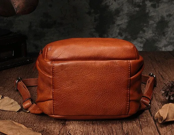 Vintage Leather Brown Womens Backpack Travel Backpack Red School Backpack for Women