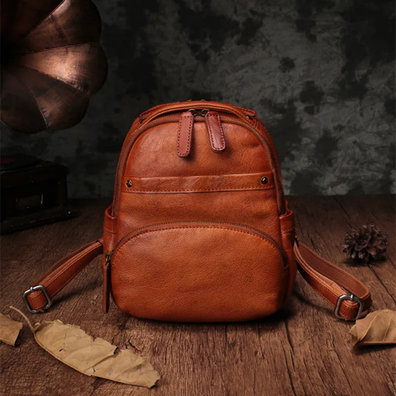 Vintage Leather Brown Womens Backpack Travel Backpack Red School Backpack for Women