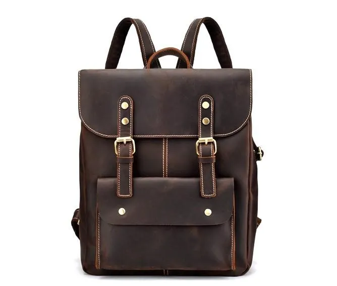Vintage Leather Coffee Mens Backpack Satchel Backpack Travel Backpack Bags for Men