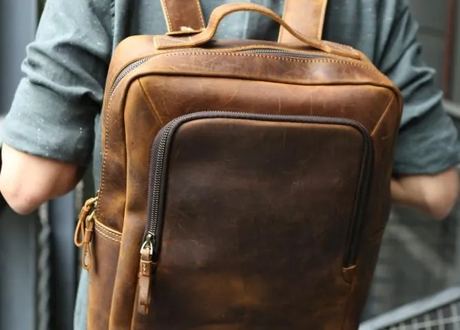 Vintage Leather Mens Backpacks Travel Backpack Laptop Backpack for men