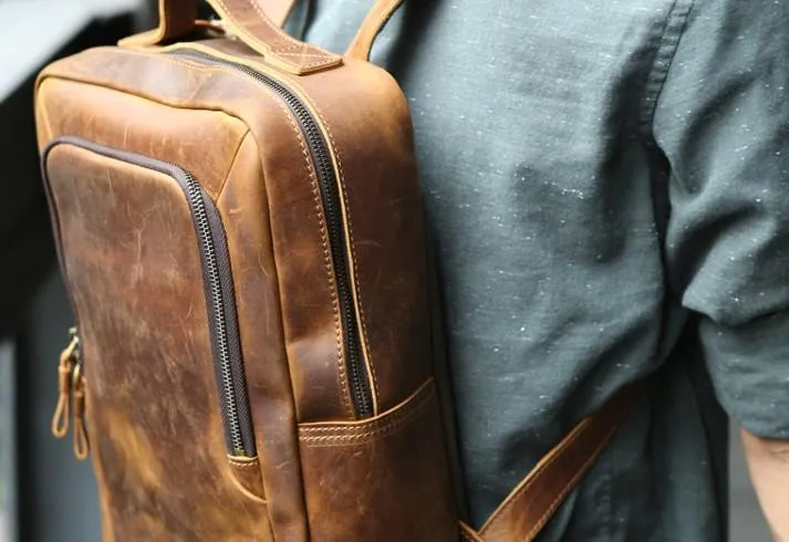 Vintage Leather Mens Backpacks Travel Backpack Laptop Backpack for men