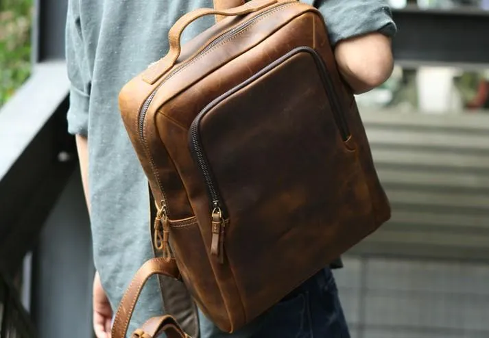 Vintage Leather Mens Backpacks Travel Backpack Laptop Backpack for men
