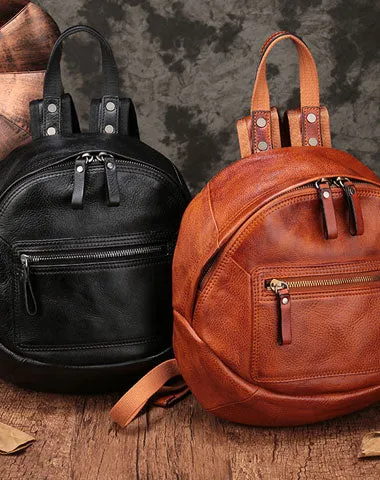 Vintage Leather Small Brown Womens Backpack Travel Backpack Black School Backpack for Women
