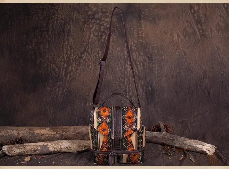 Vintage Leather womens Small Backpacks Country Style School Backpack for Ladies