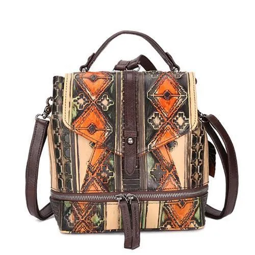 Vintage Leather womens Small Backpacks Country Style School Backpack for Ladies