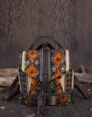 Vintage Leather womens Small Backpacks Country Style School Backpack for Ladies
