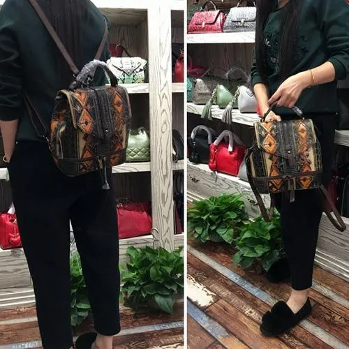 Vintage Leather womens Small Backpacks Country Style School Backpack for Ladies