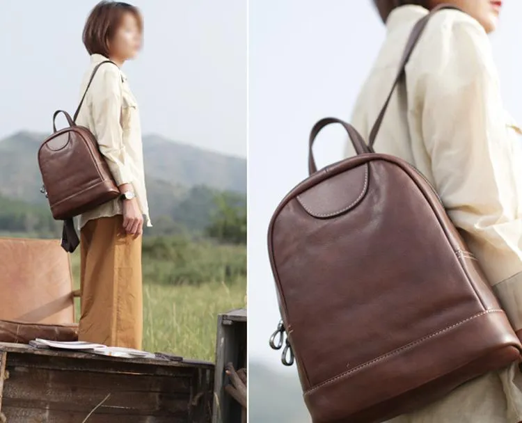 Vintage Womens Best Coffee Leather Small Backpack Womens Ladies School Backpack for Ladies