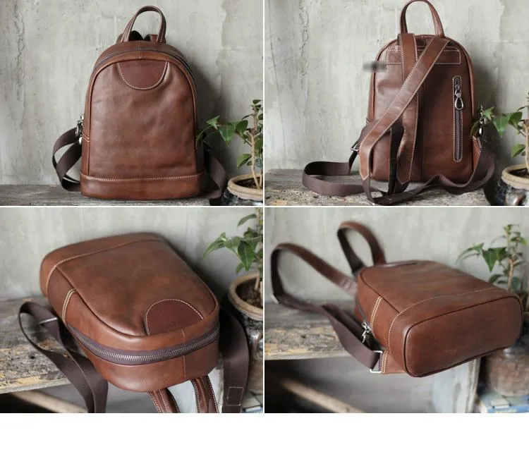 Vintage Womens Best Coffee Leather Small Backpack Womens Ladies School Backpack for Ladies