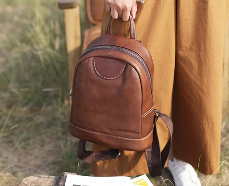 Vintage Womens Best Coffee Leather Small Backpack Womens Ladies School Backpack for Ladies