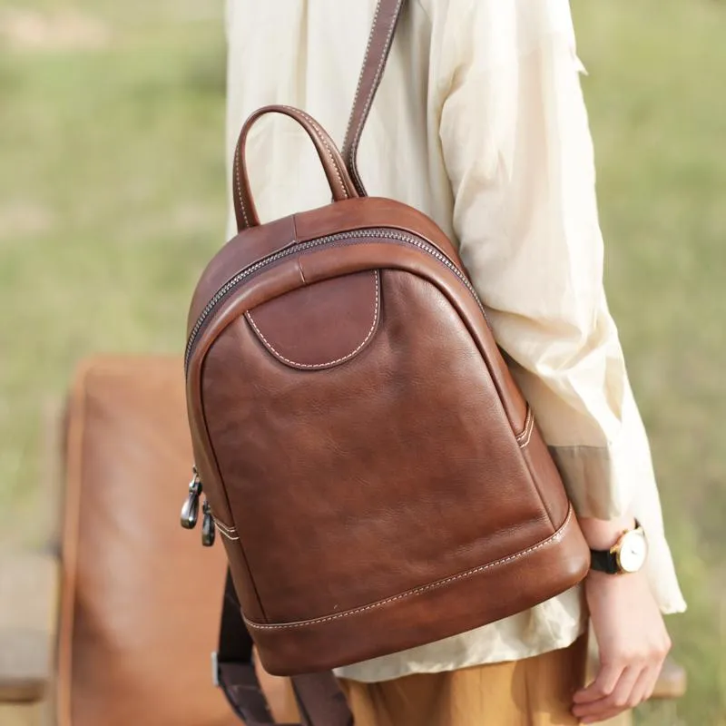 Vintage Womens Best Coffee Leather Small Backpack Womens Ladies School Backpack for Ladies