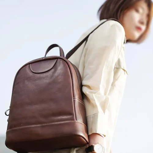 Vintage Womens Best Coffee Leather Small Backpack Womens Ladies School Backpack for Ladies