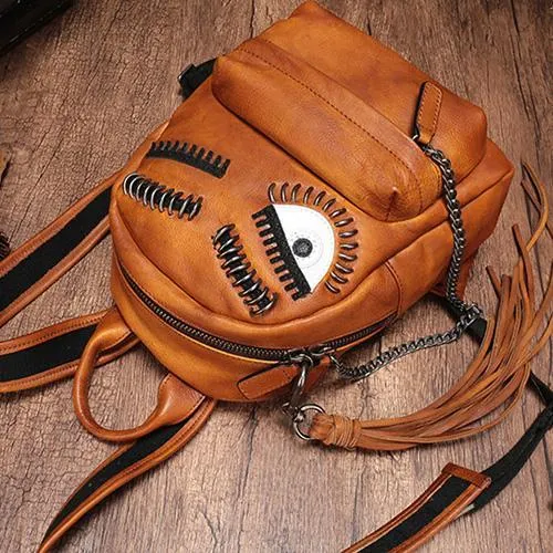 Vintage Womens Brown Leather Backpack Purse Cute School Backpacks for Ladies