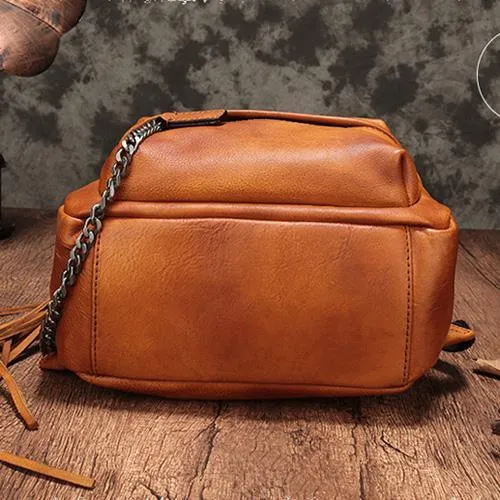 Vintage Womens Brown Leather Backpack Purse Cute School Backpacks for Ladies